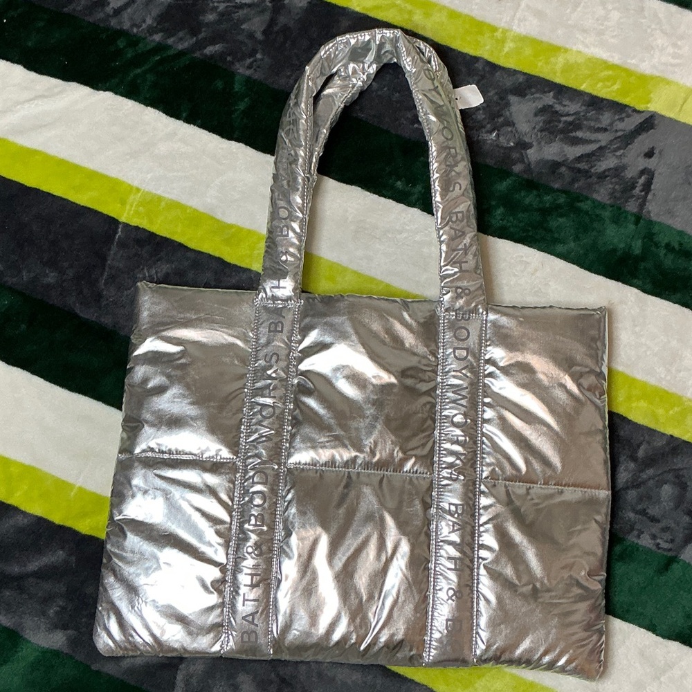 Bath & Body Works Shiny Silver Tote NWT